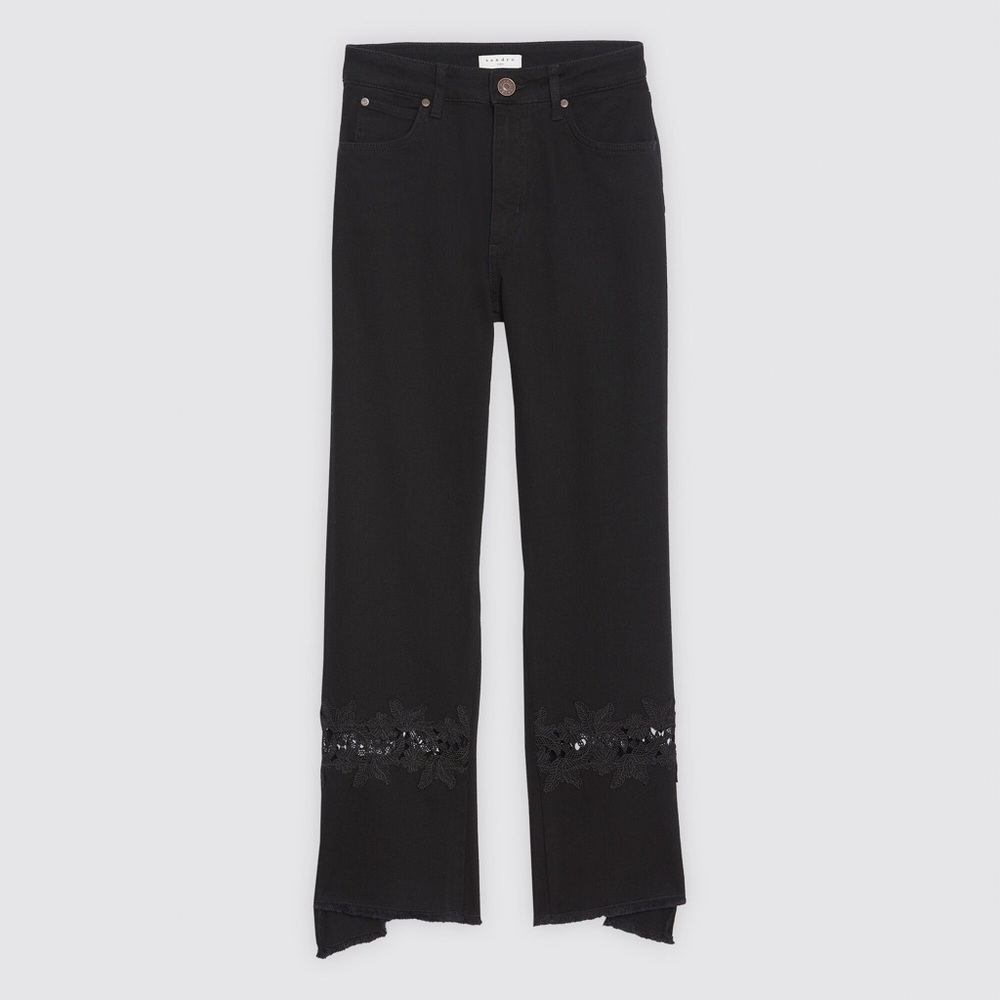 Sandro Black Women's Jeans with Embellished Hem